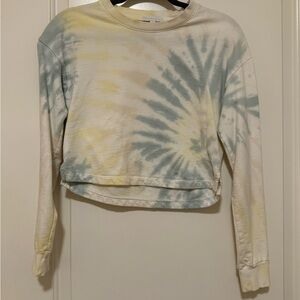 Beyond Yoga Tie-Dye Long Sleeve Cropped Top- Yellow and Blue
